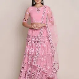 Warthy Ent Embroidered Thread Work Semi-Stitched Lehenga & Unstitched Blouse With Dupatta-image-73