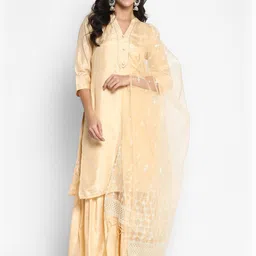 VAABA Women Yellow Gotta Patti Kurta with Sharara & With Dupatta-image-54