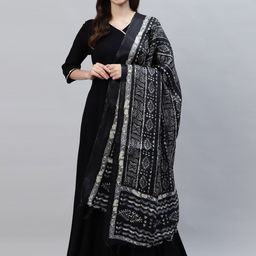 DEEBACO Women Black Solid Kurta & Dupatta-picture-17