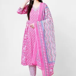 KALINI Floral Printed Regular Pure Cotton Kurta & Palazzos With Dupatta-52