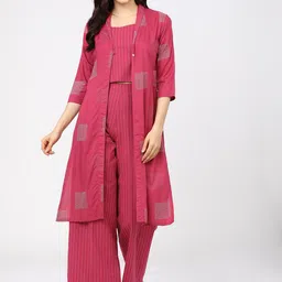 Vishudh Women Pink Striped Layered Top with Palazzos & Jacket-picture-5