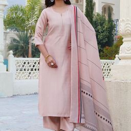KALINI Notch Neck Straight Kurta With Palazzos And Dupatta-39