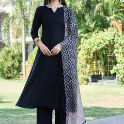 KALINI Notch Neck A-line Kurta With Trousers And Dupatta-picture-16