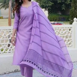 KALINI Notch Neck Straight Kurta With Palazzos And Dupatta-image-85