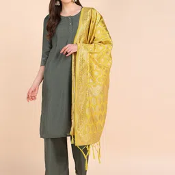 House Of Zelena Round Neck Maternity Straight Kurta & Palazzos With Dupatta-image-80