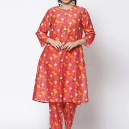 Biba Women Red Floral Printed Kurta with Palazzos-image-84
