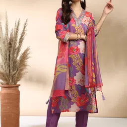 MOKOSH Floral Printed Sequinned Straight Kurta With Trouser And Dupatta-picture-11