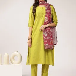 Anouk Round Neck Straight Kurta With Trousers & Dupatta-picture-11