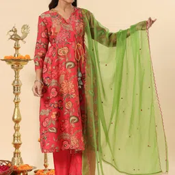 SAVI Chanderi Embroidered A Line Kurta Set with Dupatta-picture-48