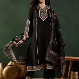 Sangria Sequence Embroidered A-Line Kurta & Trousers With Dupatta-19