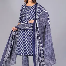 Mishree Collection Women Floral Printed Regular Beads and Stones Pure Cotton Kurta with Trousers & With-picture-35