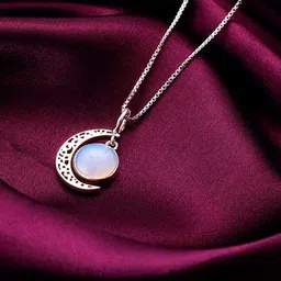 GIVA 925 Silver Oxidised Moonstone Crescent Pendant with Box Chain-image-67