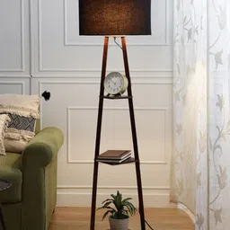 SANDED EDGE Brown Lamp With 3 Tier Shelf Space With Spherical Shape Shade-3