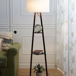 SANDED EDGE Off White 3 Tier Shelf Space Cylindrical Contemporary Floor Lamp-29