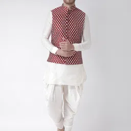 DEYANN Men Red Layered Dupion Silk Kurta with Patiala-picture-19