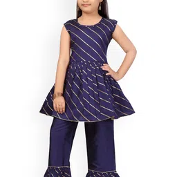 Aarika Girls Navy Blue Printed Panelled Pure Cotton Kurti with Sharara-image-8