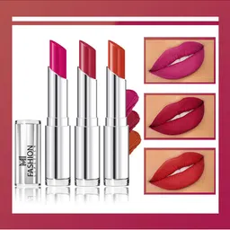 MI FASHION Set Of 3 Creme Matte Weightless Long-Lasting Lipstick 3.5g each - Magenta + Burgundy + Orange-image-48