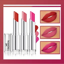 MI FASHION Set Of 3 Creme Matte Weightless Long-Lasting Lipstick 3.5g each - Cornell Red + Peach + Pink-6