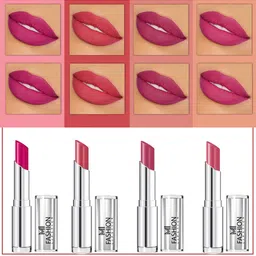 MI FASHION Set Of 4 Creme Matte Weightless Long-Lasting Lipstick 3.5g each - Magenta + Rose + Purple Peach + Rose-17