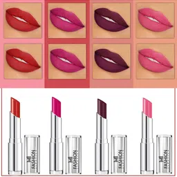 MI FASHION Set Of 4 Creme Matte Weightless Long-Lasting Lipstick 3.5g each - Cornell Red + Magenta + Wine Berry + Pink-91