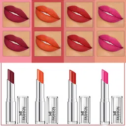 MI FASHION Set Of 4 Creme Matte Weightless Long-Lasting Lipstick 3.5g each - Cherrywood + Orange + Cornell Red + Pink-23
