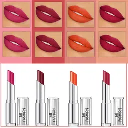 MI FASHION Set Of 4 Creme Matte Weightless Long-Lasting Lipstick 3.5g each - Pink + Cherrywood + Orange + Burgundy-49