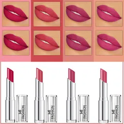 MI FASHION Set Of 4 Creme Matte Weightless Long-Lasting Lipstick 3.5g each - Pinkish Red + Rose + Purple Peach + Rose-92