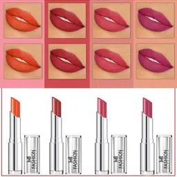 MI FASHION Set Of 4 Creme Matte Weightless Long-Lasting Lipstick 3.5g each - Orange + Brownish Red + Rose + Purple Peach-41