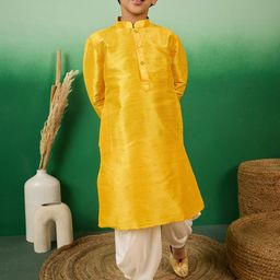 Sangria Boys Polka Dots Woven Jacquard Mandarin Collar Kurta-34