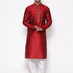 COCOI LIFESTYLE Men Maroon Dupion Silk Kurta with Pyjamas-picture-19
