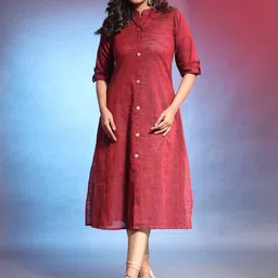 Charukriti Woven Design Mandarin Collar Cotton A-Line Kurta-picture-16