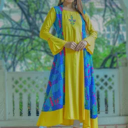 YASH GALLERY Abstract Printed Layered Anarkali Cotton Kurta-picture-12