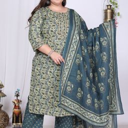 Swasti Floral Printed Sequinned Pure Cotton Kurta with Trousers & Dupatta-14
