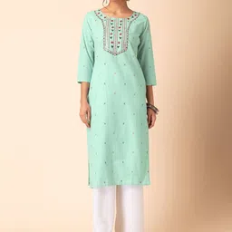 INDYA Ethnic Motifs Yoke Design Mirror Work Pure Cotton Kurta-picture-19
