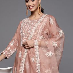 Varanga Women Ethnic Motifs Embroidered Thread Work Pure Cotton Kurta Set-image-96