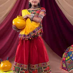 BANJARA INDIA Girls Embroidered Thread Work Ready to Wear Lehenga & Blouse With Dupatta-image-9