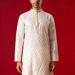 VASTRAMAY Ethnic Motifs Woven Design Mandarin Collar Jacquard Kurta-image-96