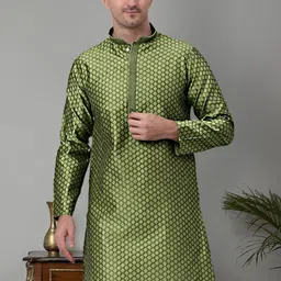 Jompers Men Geometric Embroidered Thread Work Jacquard Kurta-picture-32