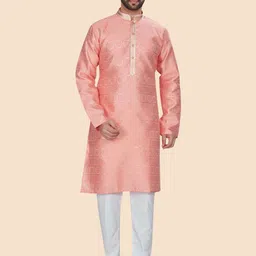Anouk Pink Yoke Design Mandarin Collar Thread Work Jacquard Straight Kurta-picture-39