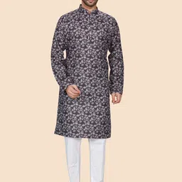 Anouk Floral Printed Mandarin Collar Jacquard Cotton Straight Kurta-picture-10
