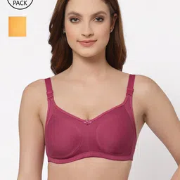Floret Pack of 2 Fuchsia & Orange Non Wired Full Coverage Minimizer Bra-44