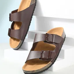 Mast & Harbour Brown & Tan Comfort Sandals With Buckle-image-85