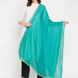 Clora Creation Turquoise Blue & Gold-Toned Dupatta with Gotta Patti-32