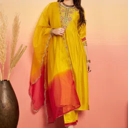 Sangria Yoke Embroidered Straight Kurta Sets-image-8