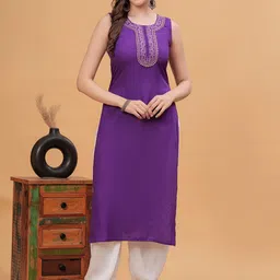 KALINI Round Neck Floral Yoke Design Patchwork Straight Kurta-picture-53