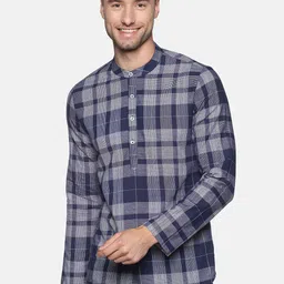 Saffron Threads Men Navy Blue Cotton Checked Kurta-image-35