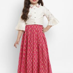 Bitiya by Bhama Girls Off White & Pink Ready to Wear Lehenga Choli-picture-28