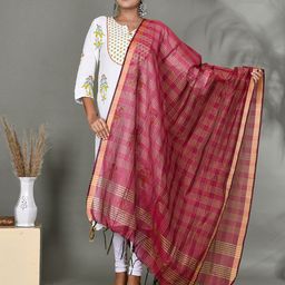 Kesarya Checked Organza Dupatta with Zari-0