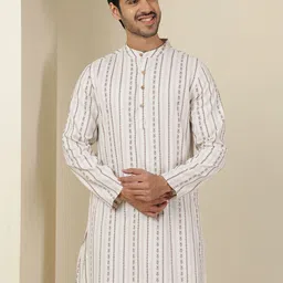 Anouk Rustic Striped Mandarin Collar Cotton Straight Kurta-image-49