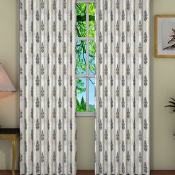 Pink Parrot White & Blue 2 Pieces Floral Printed Door Curtains-image-82